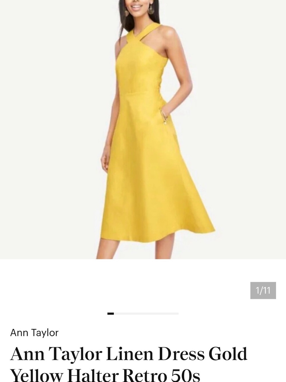 Ann Taylor Yellow Cross‑Halter Midi Dress